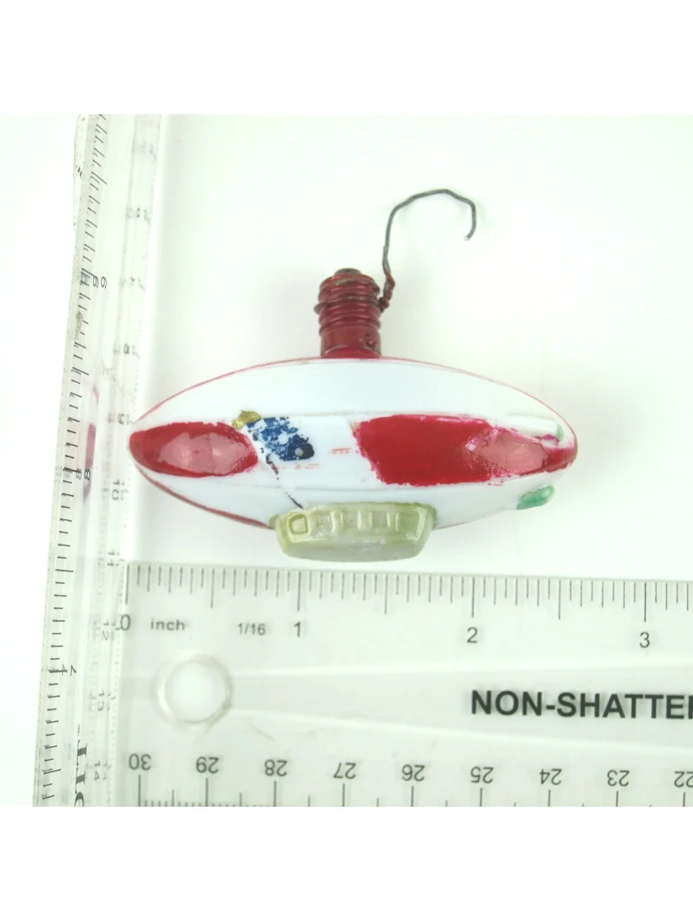 Vintage Milk Glass Zeppelin Bulb Christmas Ornament Red White Stripes Gold Blimp